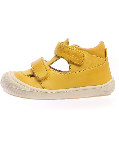 Naturino Sandalo Puffy in Nappa - Giallo - Sole Bone - Chiusura con Doppio Velcro Sandali