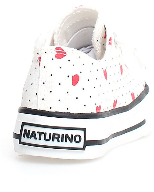 Naturino Scarpe Ayasy in Canvas - Delavè - Bianco Pois e Cuori Rossi - Chiusura con Lacci Scarpe