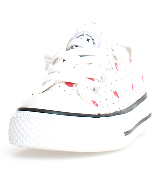 Naturino Scarpe Ayasy in Canvas - Delavè - Bianco Pois e Cuori Rossi - Chiusura con Lacci Scarpe