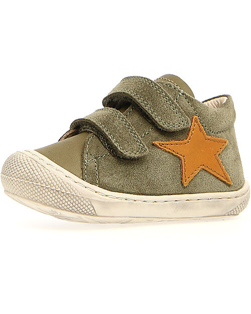 Naturino Scarpe di Pelle Kolde Velcro - Verde Militare e Ocra - Suola in Morbida Gomma - Adatte per i Primi Passi Sneakers