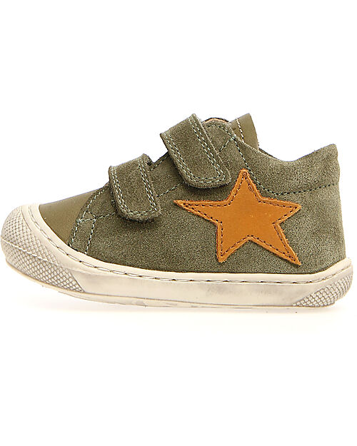 Naturino Scarpe di Pelle Kolde Velcro - Verde Militare e Ocra - Suola in Morbida Gomma - Adatte per i Primi Passi Sneakers