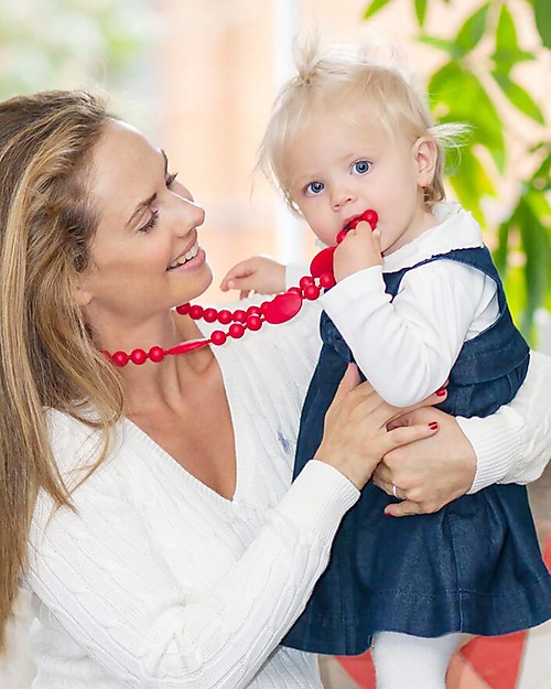 Nibbling Collana da Allattamento Greenwich - Rosso - 100% Silicone Alimentare e Chiusura a Scomparsa! Collane Allattamento