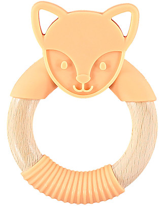 Nibbling Massaggiagengive ad Anello - Arancione - Flex la Volpe - Legno Naturale e Silicone Alimentare! Massaggiagengive