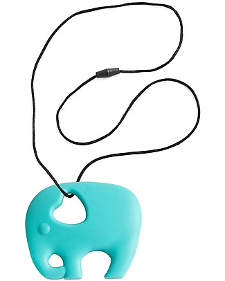 Nibbling Massaggiagengive e Collana di Allattamento 2 in 1 - Elefante Turchese - 100% Silicone Alimentare Massaggiagengive