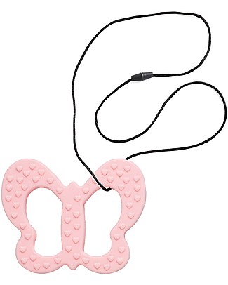 Nibbling Massaggiagengive e Collana di Allattamento 2 in 1 - Farfalla Rosa - 100% Silicone Alimentare Massaggiagengive