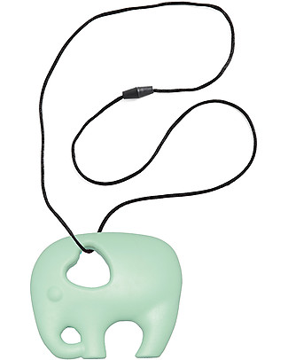 Nibbling Massaggiagengive Elefante Menta e Collana di Allattamento 2 in 1 - 100% Silicone Alimentare Massaggiagengive