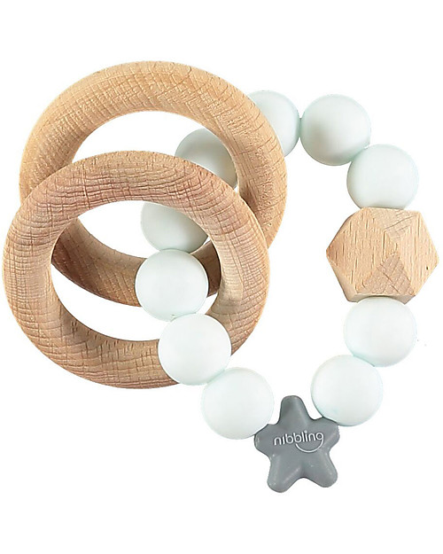 Nibbling Massaggiagengive/Sonaglio 2-in-1 - Acqua Marmorizzata - Legno Naturale e Silicone Alimentare! Massaggiagengive
