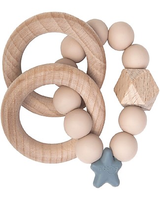 Nibbling Massaggiagengive/Sonaglio 2-in-1 - Stellar Avena - Legno Naturale e Silicone Alimentare! Massaggiagengive
