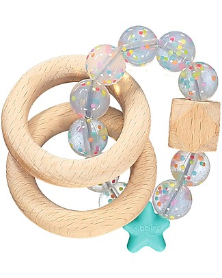 Nibbling Massaggiagengive/Sonaglio 2-in-1 - Turchese - Legno Naturale e Silicone Alimentare! Massaggiagengive