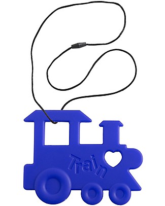 Nibbling Massaggiagengive Trenino Blu e Collana di Allattamento 2 in 1 - 100% Silicone Alimentare Massaggiagengive