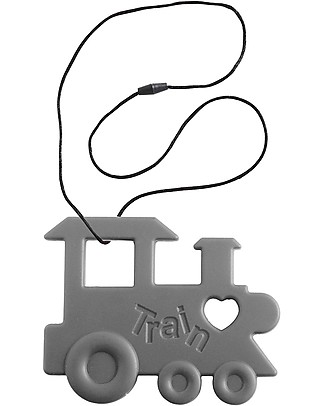 Nibbling Massaggiagengive Trenino Grigio e Collana di Allattamento 2 in 1 - 100% Silicone Alimentare Massaggiagengive