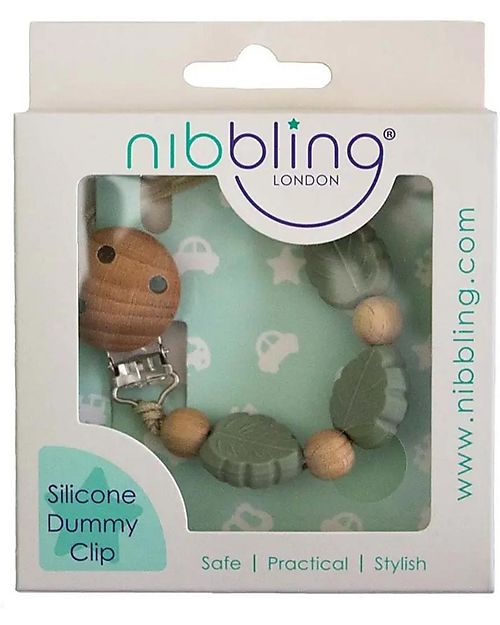 Nibbling Reggiciuccio in Silicone - Foglie/Salvia - 100% Silicone Alimentare e Chiusura di Legno! Catenelle Portaciuccio