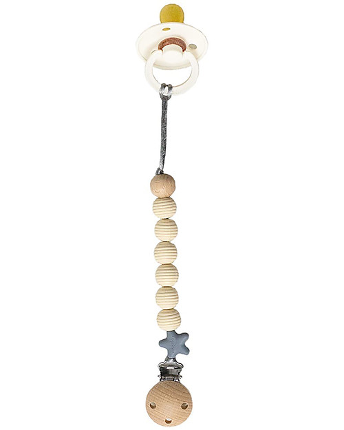 Nibbling Reggiciuccio in Silicone - Spiral Avorio - 100% Silicone Alimentare e Chiusura di Legno! Catenelle Portaciuccio