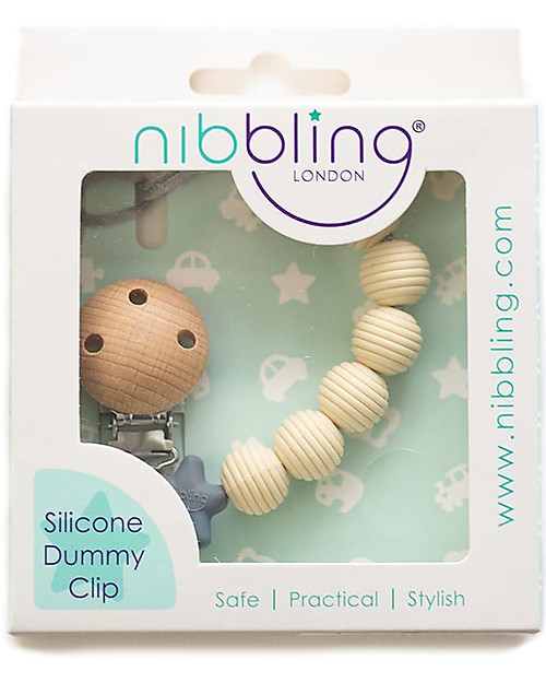 Nibbling Reggiciuccio in Silicone - Spiral Avorio - 100% Silicone Alimentare e Chiusura di Legno! Catenelle Portaciuccio