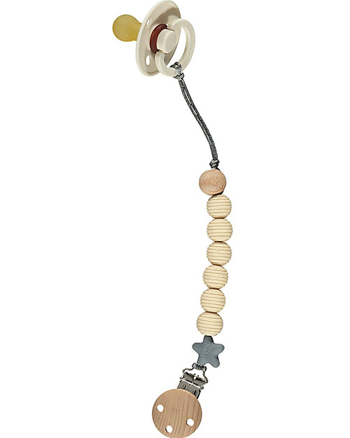 Nibbling Reggiciuccio in Silicone - Spiral Avorio - 100% Silicone Alimentare e Chiusura di Legno! Catenelle Portaciuccio