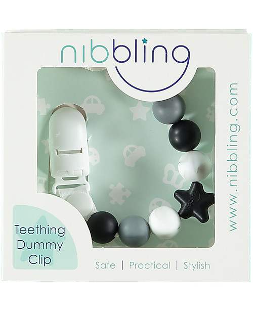 Nibbling Reggiciuccio Universale Morbido - Comet Nero/Marmo - 100% Silicone Alimentare e Chiusura a Scomparsa! Catenelle Portaciuccio