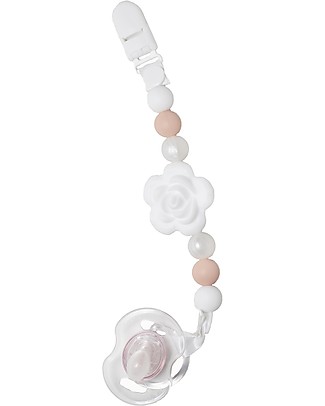 Nibbling Reggiciuccio Universale Morbido - Flora Bianco Perlato - 100% Silicone Alimentare e Chiusura a Scomparsa! Ciucci