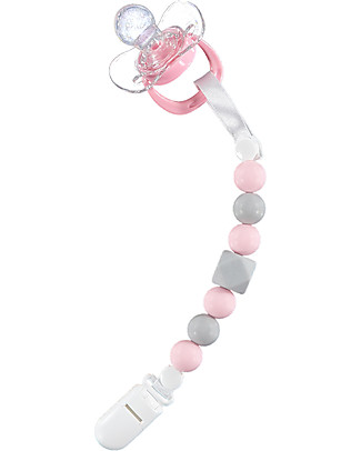 Nibbling Reggiciuccio Universale Morbido - Geo Rosa/Grigio - 100% Silicone Alimentare e Chiusura a Scomparsa! Ciucci
