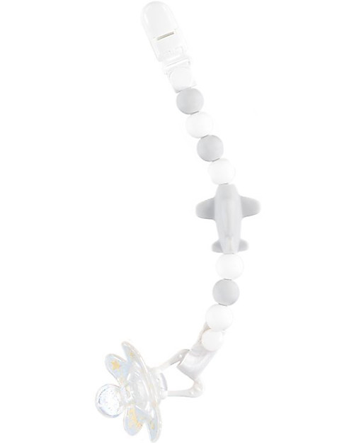 Nibbling Reggiciuccio Universale Morbido - Jetset Grigio - 100% Silicone Alimentare e Chiusura a Scomparsa! Catenelle Portaciuccio