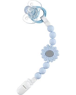 Nibbling Reggiciuccio Universale Morbido - Petal Celeste - 100% Silicone Alimentare e Chiusura a Scomparsa! Catenelle Portaciuccio