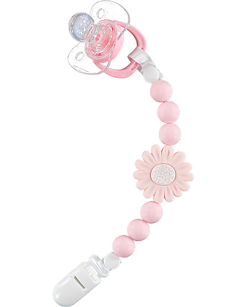 Nibbling Reggiciuccio Universale Morbido - Petal Rosa - 100% Silicone Alimentare e Chiusura a Scomparsa! Catenelle Portaciuccio