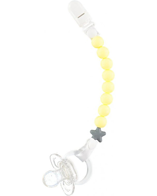 Nibbling Reggiciuccio Universale Morbido - Pluto, Giallo - 100% Silicone Alimentare e Chiusura a Scomparsa! Catenelle Portaciuccio