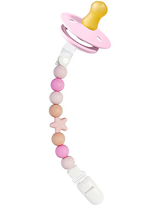 Nibbling Set Reggiciuccio Universale Morbido Comet Rosa + Ciuccio Bibs Colour Rosa Baby Ciucci