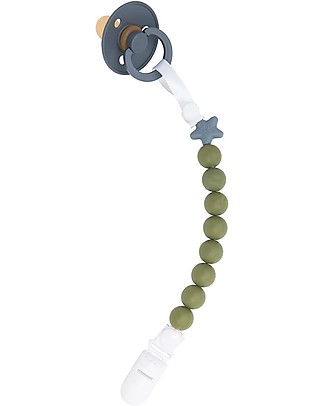 Nibbling Set Reggiciuccio Universale Morbido Pluto Kale + Ciuccio Bibs Colour Verde Oliva Ciucci