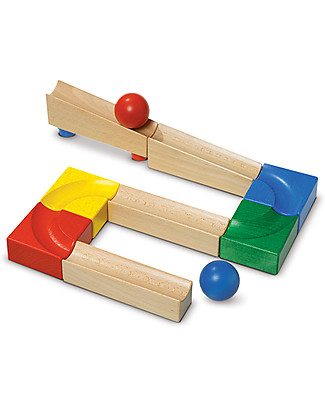 NICToys Pista per Palline - 14 pezzi Multicolor - 100% Legno FSC Macchine e Trenini in Legno