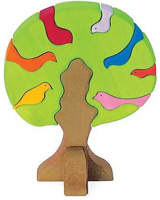NICToys Set Costruzioni Albero con Uccellini 9 pezzi - Multicolor - 100% Legno FSC Costruzioni in Legno