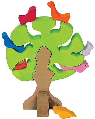 NICToys Set Costruzioni Albero con Uccellini 9 pezzi - Multicolor - 100% Legno FSC Costruzioni in Legno