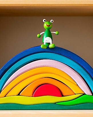 NICToys Set Costruzioni Arcobaleno Alba 10 pezzi - Blu Multicolor - 100% Legno FSC Giochi Montessoriani