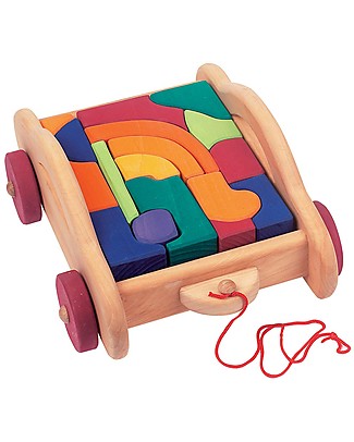 NICToys Set Costruzioni Carretto con Ruote - 17 pezzi - Multicolor - 100% Legno FSC Trainabili