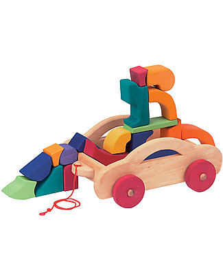 NICToys Set Costruzioni Carretto con Ruote - 17 pezzi - Multicolor - 100% Legno FSC Trainabili