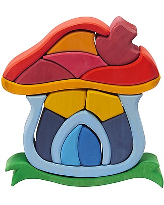 NICToys Set Costruzioni Casa Funghetto 16 pezzi - Multicolor - 100% Legno FSC Costruzioni in Legno