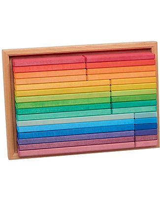 NICToys Set Costruzioni con Contenitore - 32 pezzi - Arcobaleno - 100% Legno FSC Costruzioni In Legno