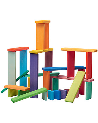 NICToys Set Costruzioni con Contenitore - 32 pezzi - Arcobaleno - 100% Legno FSC Costruzioni In Legno