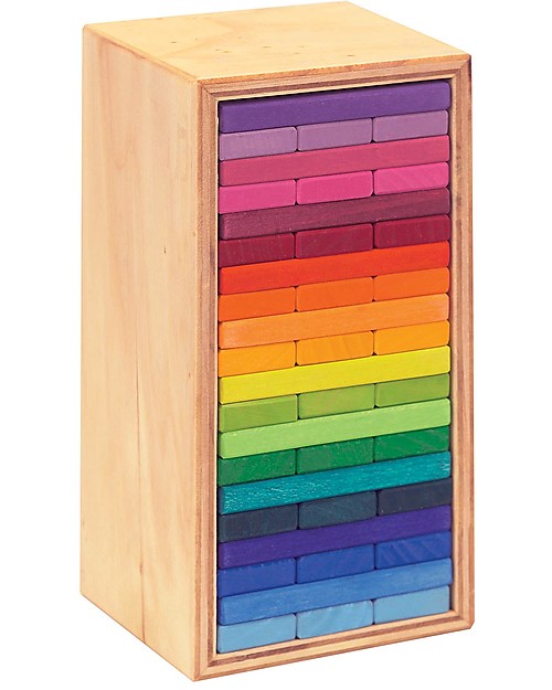 NICToys Set Costruzioni Torre con Contenitore - 60 pezzi - Arcobaleno - 100% Legno FSC Costruzioni in Legno