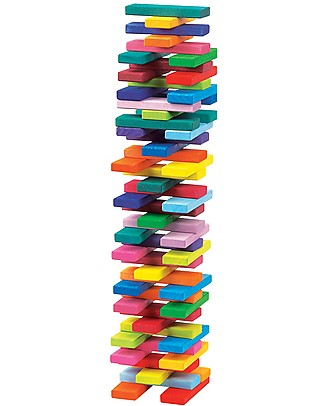 NICToys Set Costruzioni Torre con Contenitore - 60 pezzi - Arcobaleno - 100% Legno FSC Costruzioni In Legno