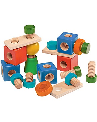 NICToys Set Costruzioni Viti e Bulloni - 20 pezzi Multicolor - 100% Legno FSC Costruzioni In Legno