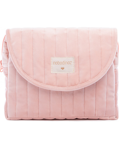 Nobodinoz Beauty Case Maternità Savanna, Rosa - 26x22x6 cm - Velluto Ecologico Trousse e Pochette