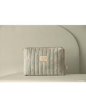 Nobodinoz Beauty Case - White Gatsby Antique Green - 18x25x7 cm - Cotone Bio Trousse e Pochette