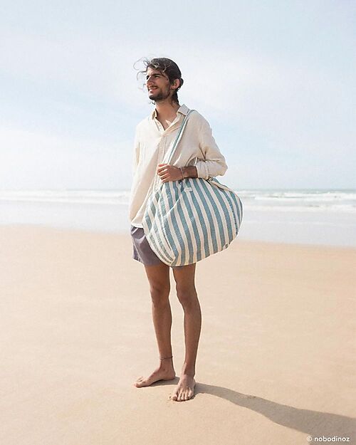 Nobodinoz Borsa da Spiaggia Portofino - Righe Blu e Bianche - 100% Cotone Organico Borse Shopper