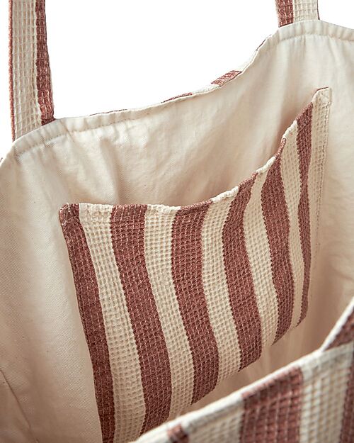 Nobodinoz Borsa da Spiaggia Portofino - Righe Rosse e Bianche - 100% Cotone Organico Borse Shopper