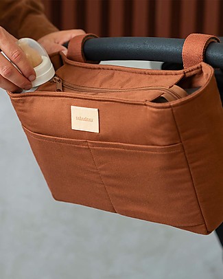 Nobodinoz Borsa Organizer per Passeggino Impermeabile Baby on the Go - Marrone Argilla - Cotone Bio Borse Cambio e Accessori