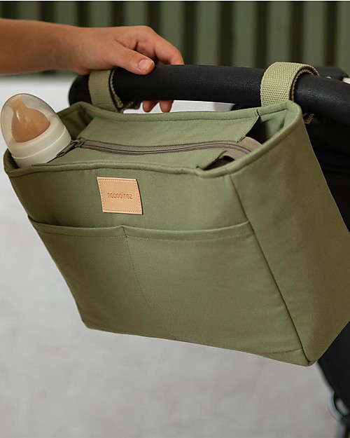 Nobodinoz Borsa Organizer per Passeggino Impermeabile Baby on the Go - Verde Oliva - Cotone Bio Borse e Organizer