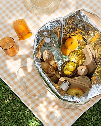 Nobodinoz Borsa Termica con Tracolla Sunshine Family - Quadretti arancione/bianco - Cotone bio Borse Pic Nic