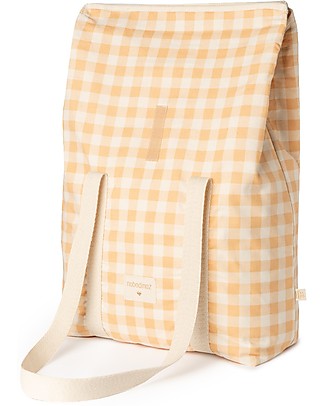 Nobodinoz Borsa Termica con Tracolla Sunshine Family - Quadretti arancione/bianco - Cotone bio Borse Pic Nic