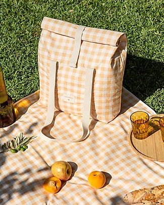 Nobodinoz Borsa Termica con Tracolla Sunshine Family - Quadretti arancione/bianco - Cotone bio Contenitori Termici