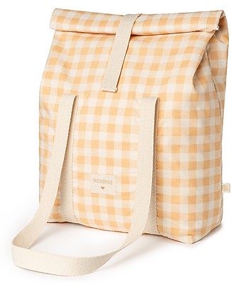 Nobodinoz Borsa Termica con Tracolla Sunshine Family - Quadretti arancione/bianco - Cotone bio Contenitori Termici